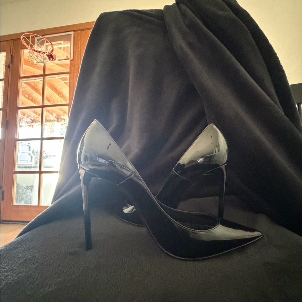 Saint Laurent Black Patent Pointed-Toe Stiletto Pumps Size 36 1/2 - Picture 7 of 8
